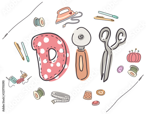 Sewing Lettering Illustration