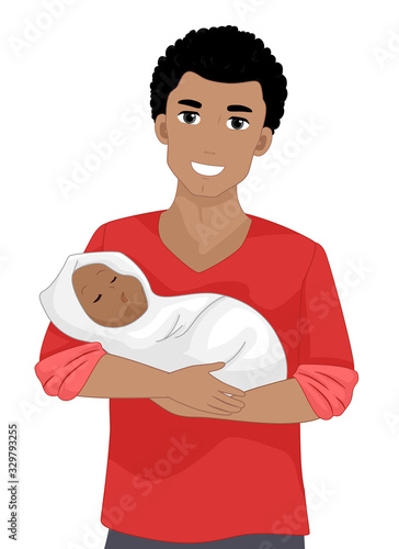 Man Dad African Carry Baby Wrap Illustration