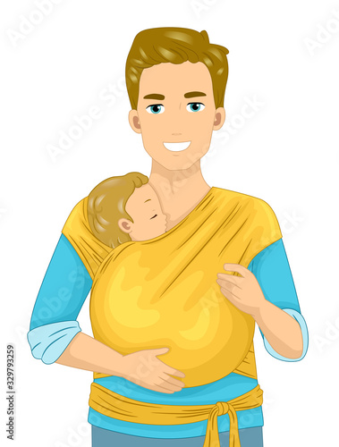 Man Dad Carry Baby Wrap Ill...