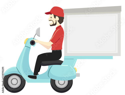 Man Delivery Man Scooter Big Box Illustration