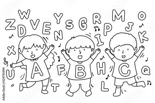 Kids Alphabet Dancing Coloring Illustration