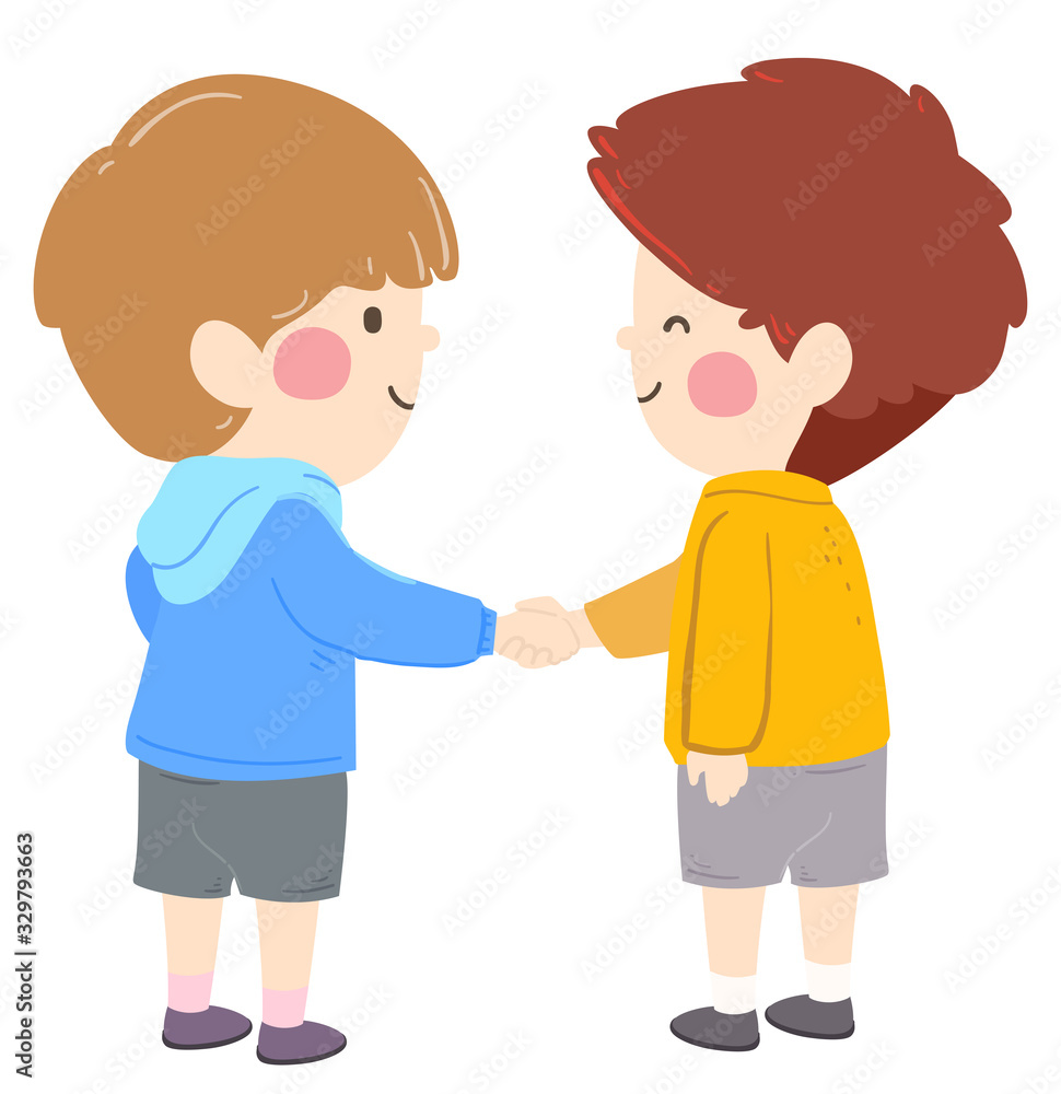 Kids Boys Shake Hands Illustration