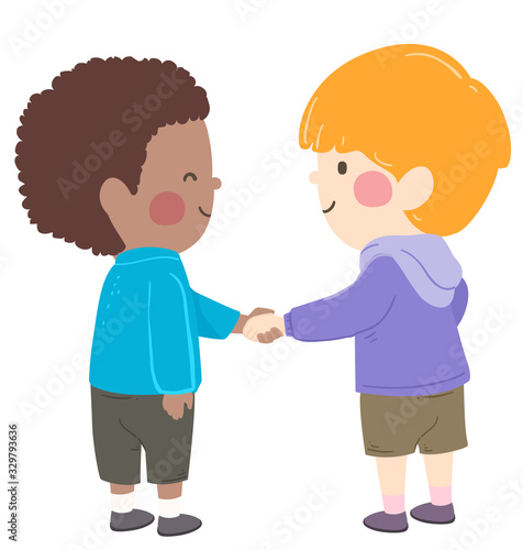 Kids Boys Black Shake Hands Illustration