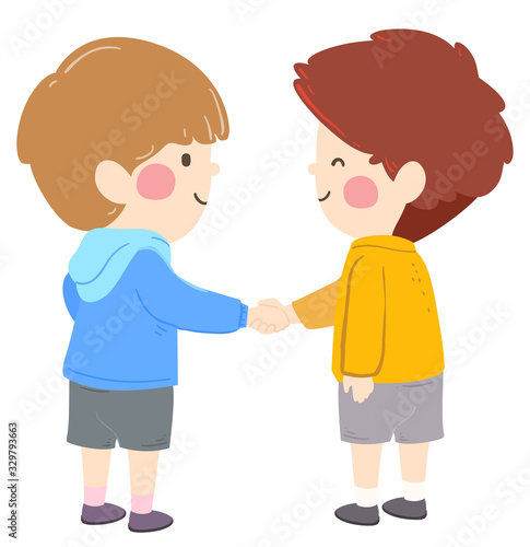 Kids Boys Shake Hands Illus...