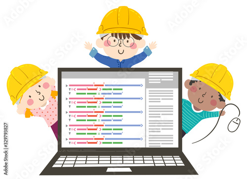 Kids Engineer Programmer Laptop Illustration