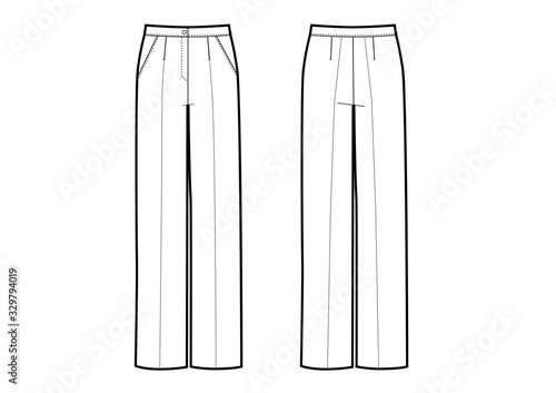 Vector illustration of women's classic pants. Front and back views