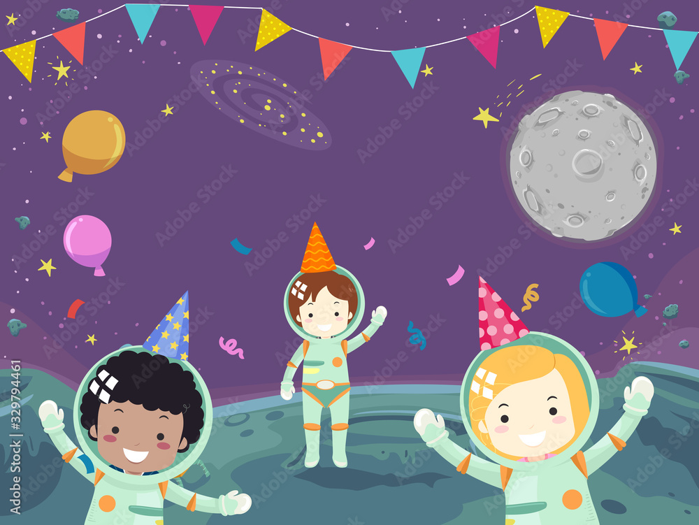 Kids Astronaut Outer Space Party Illustration Kids Astronaut Outer Space Party Illustration