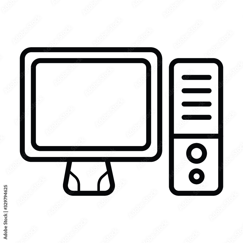Home desktop computer personal PC flat vector icon