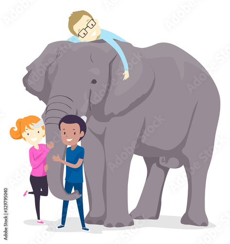 People Hug Elephant Illustr...