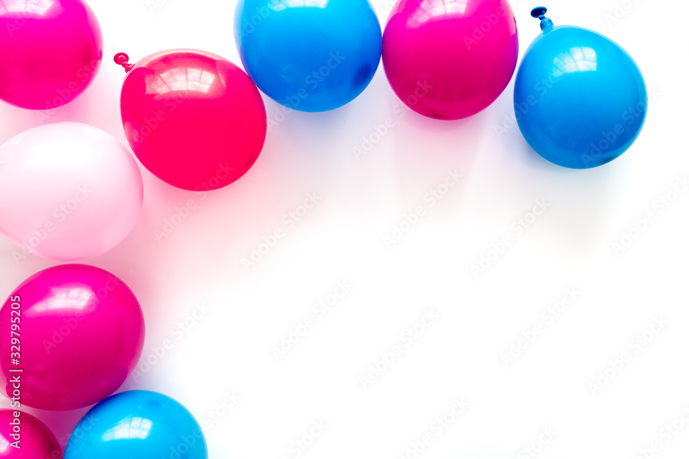 Colorful balloons frame on white background top-down frame copy space Colorful balloons frame on white background top-down frame copy space