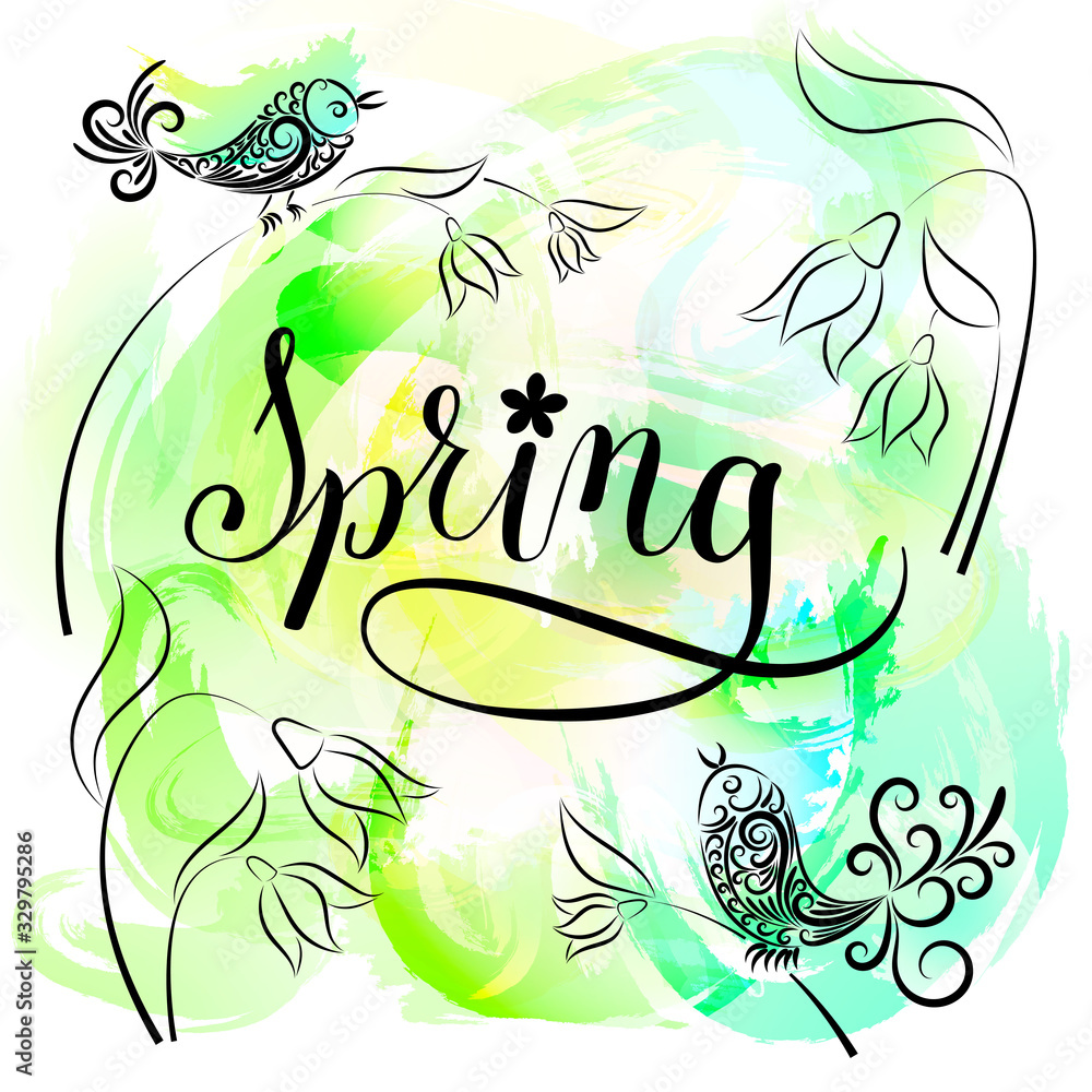 Spring set watercolor background Spring set watercolor background
