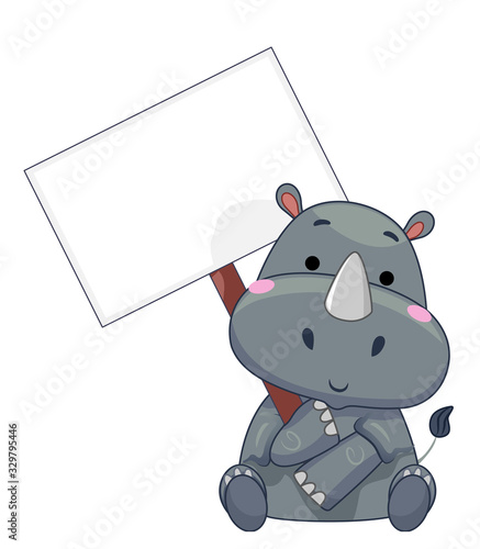 Mascot Rhino Hold Signboard...