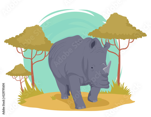 Rhino Wildlife Trees Illust...