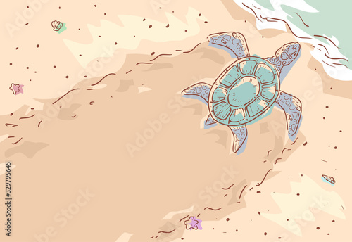 Sea Turtle Beach Sand Illus...