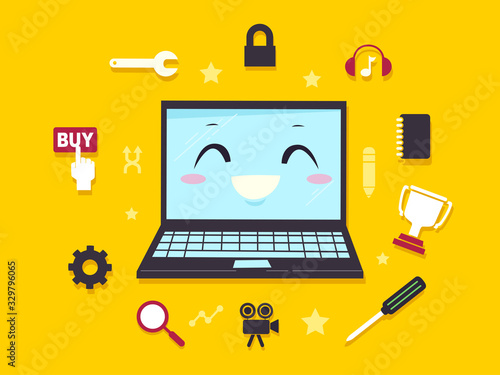 Mascot Laptop Computer Programming Illustration