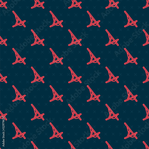 Red line Sunbed icon isolated seamless pattern on black background. Vector Illustration