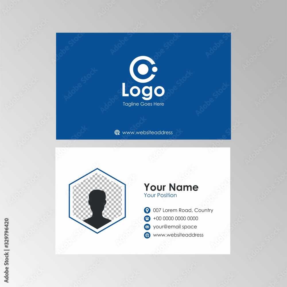 Fototapeta premium Simple clean hexagon business card with fresh blue color design, professional name card template vector