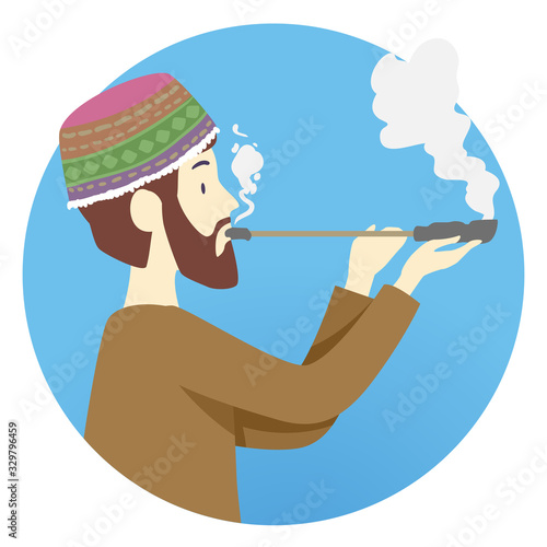 Man Shaman Ayahuasca Smoking Illustration
