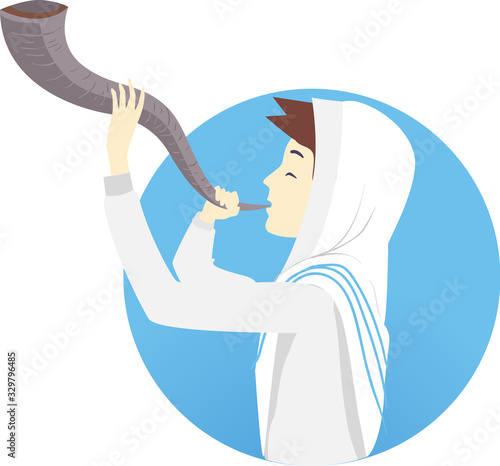 Man Blowing Shofar Illustration
