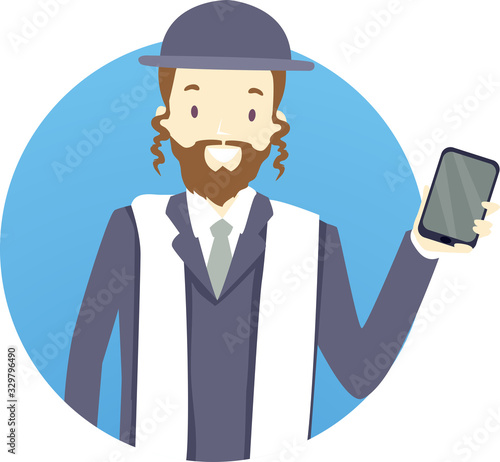 Man Rabbi Mobile Phone Illu...