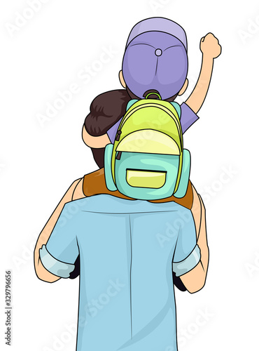 Kid Boy Dad Going School Ba...