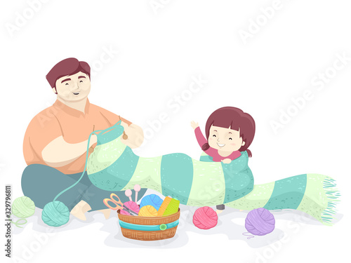 Kid Girl Dad Scarf Crochet Illustration