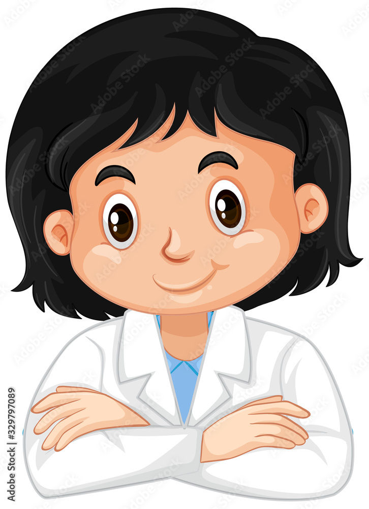 Girl in science uniform on white background