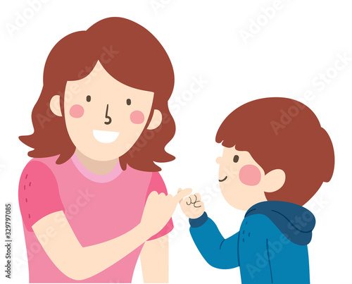 Kid Boy Mom Pinky Promise Illustration