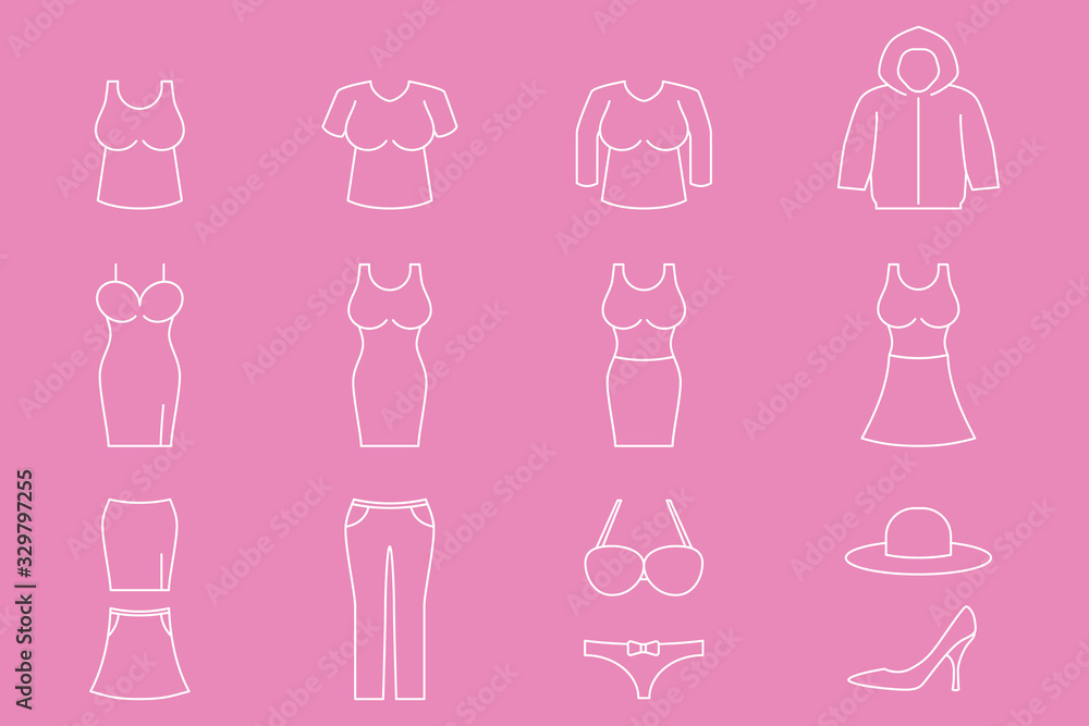Fashion Icons set - Vector outline symbols of women's clothing for the site or interface Fashion Icons set - Vector outline symbols of women's clothing for the site or interface