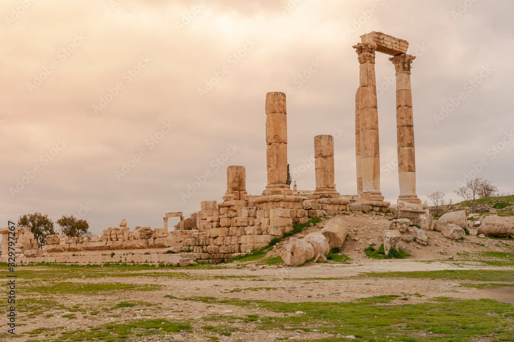 Temple of Hercules Roman Ruins at the citadel area of Amman, Jordan