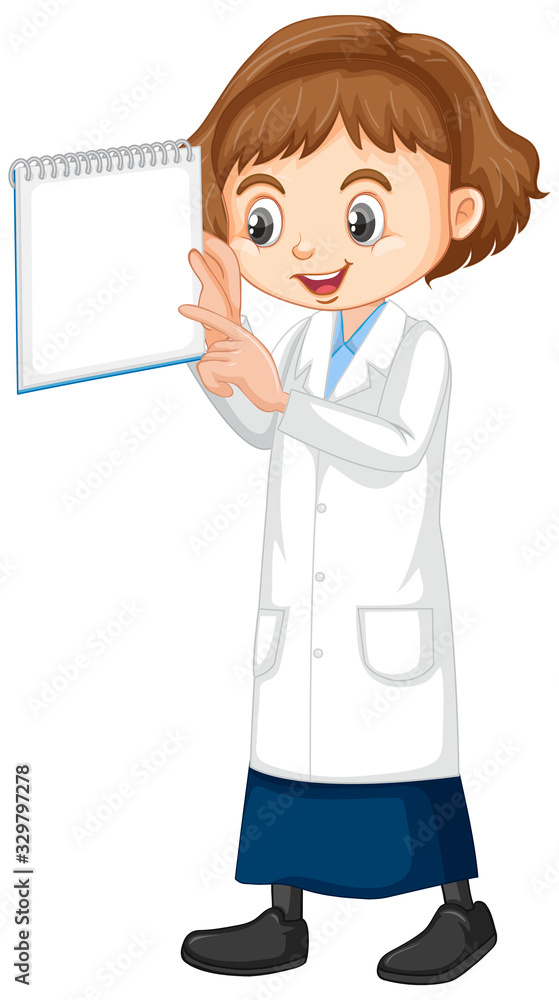 Girl in science gown standing on white background Girl in science gown standing on white background