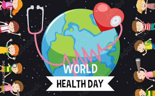 Poster design for world health day with many children in background © blueringmedia