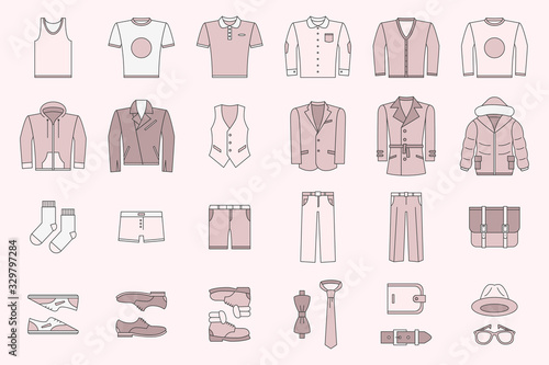 Fashion Icons set - Vector color symbols of men s clothing for the site or interface