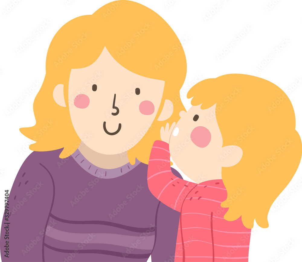 Kid Girl Mom Whisper Illustration Kid Girl Mom Whisper Illustration
