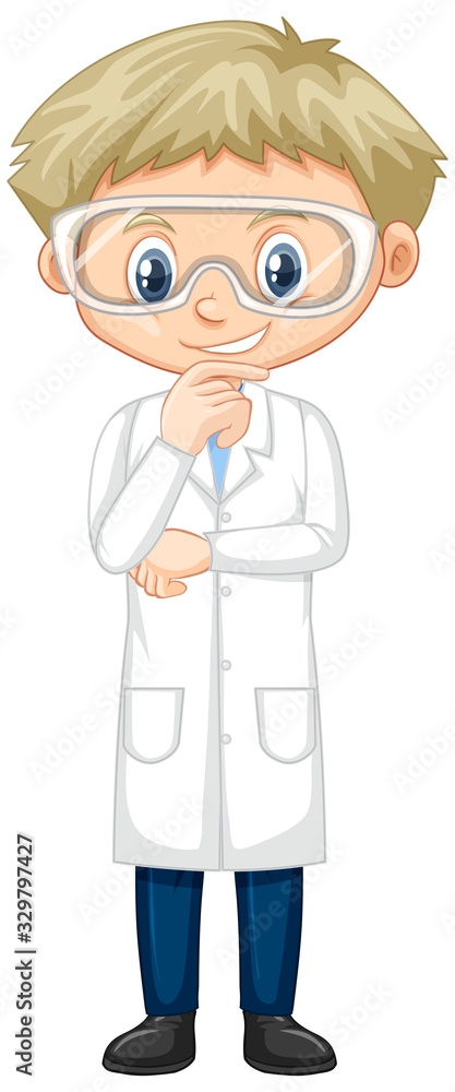 Boy wearing lab gown on white background Boy wearing lab gown on white background