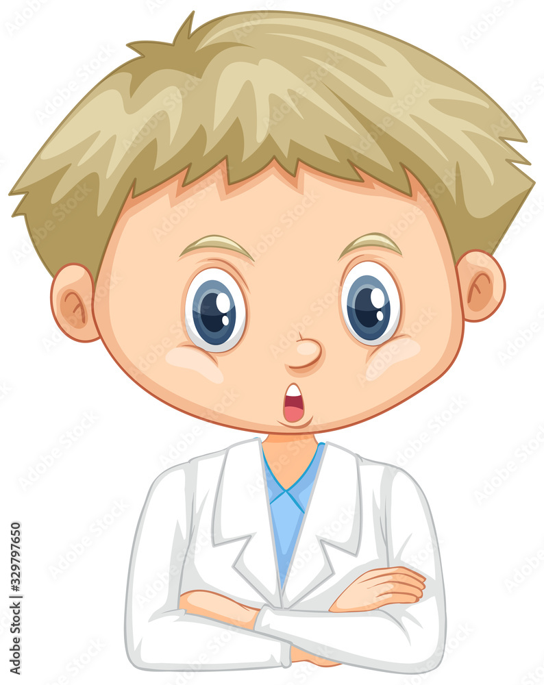 Boy wearing lab gown on white background Boy wearing lab gown on white background