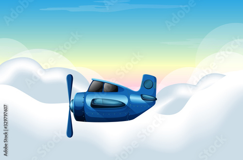 Scene with airplane flying in the sky