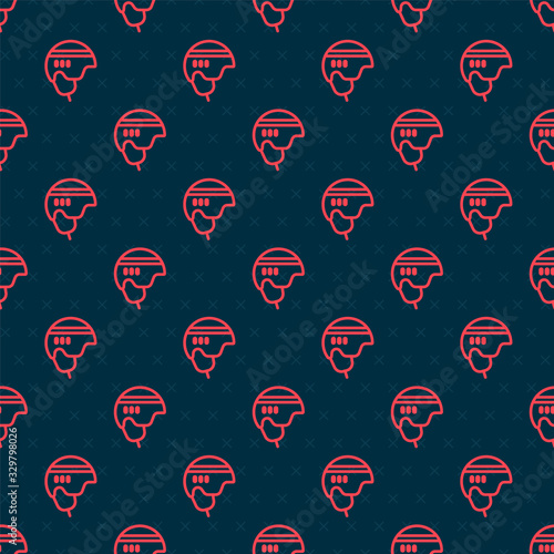 Canvas Print Red line Hockey helmet icon isolated seamless pattern on black background