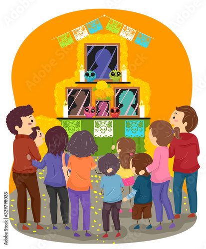 Stickman Family Altar Day Of The Dead Illustration