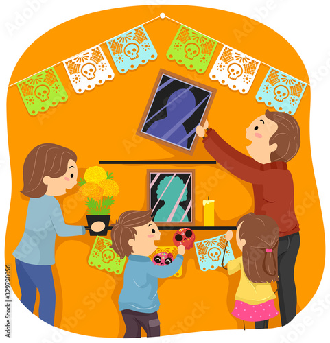 Stickman Family Altar Preparing Illustration