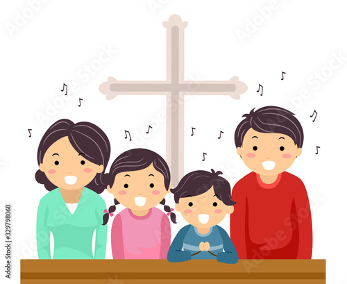 Stickman Family Church Sing Illustration