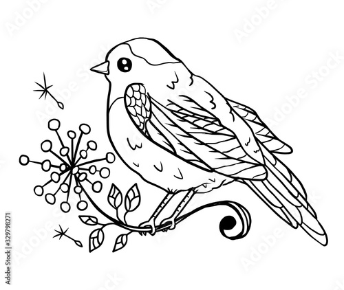 contour drawing of a stylized cute tit