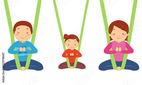 Stickman Family Aerial Yoga Illustration