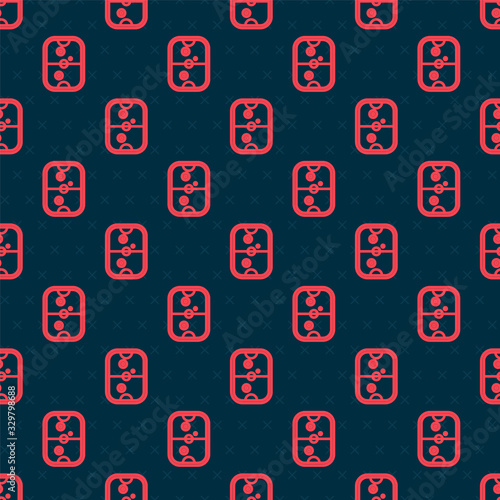 Red line Air hockey table icon isolated seamless pattern on black background. Vector Illustration