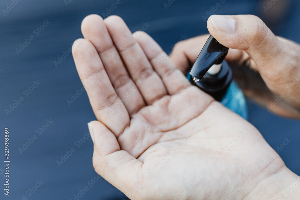 Close Up woman washing hands with alcohol gel To prevent viruses and bacteria Close Up woman washing hands with alcohol gel To prevent viruses and bacteria