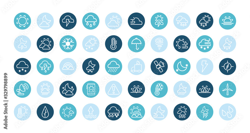 set of icons weather, block and flat style icon set of icons weather, block and flat style icon