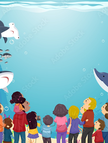 Family Underwater Aquarium Background Illustration