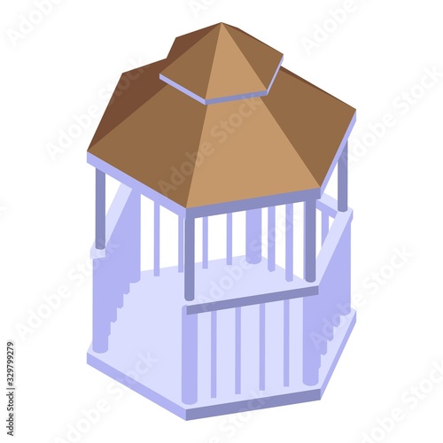 White wood gazebo icon. Isometric of white wood gazebo vector icon for web design isolated on white background
