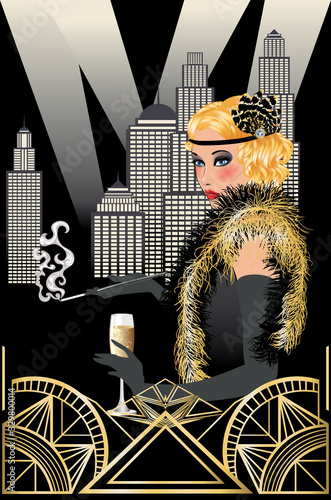 Art deco poster with smoking woman