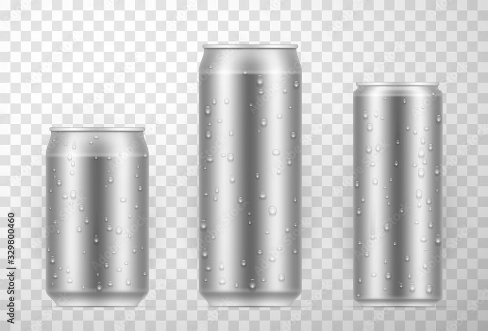 Aluminium can set with fresh water drops Aluminium can set with fresh water drops